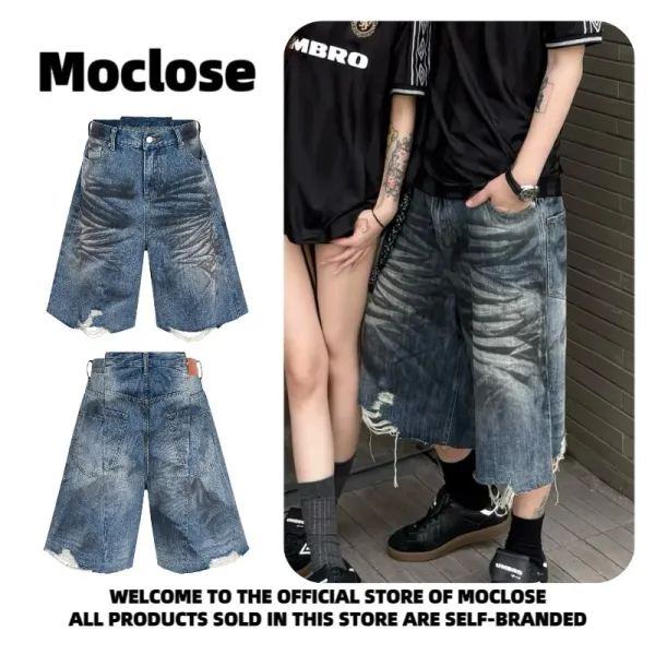 Design Moclose Brand Distressed Wide-Leg Denim Shorts Blue Shorts - 19
