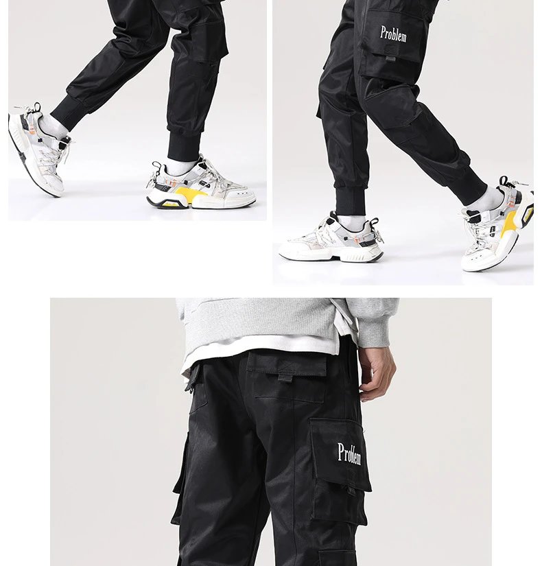 Design Cargo Pants with 'Problem' Embroidery Army Green Pants - 9