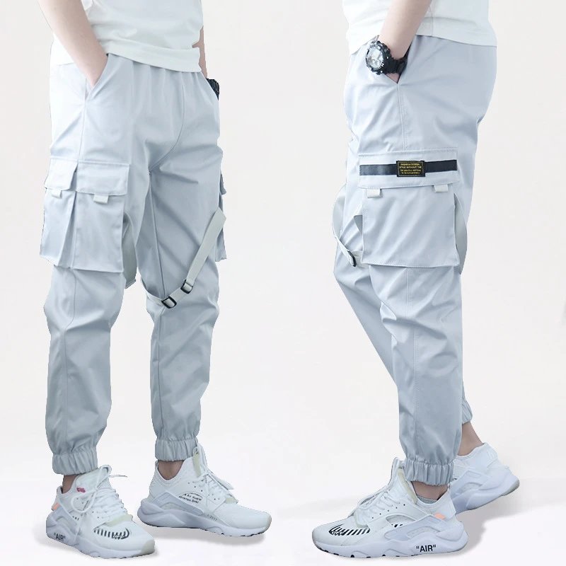 Design Cargo Pants Light Gray with Adjustable Straps and Utility Pockets