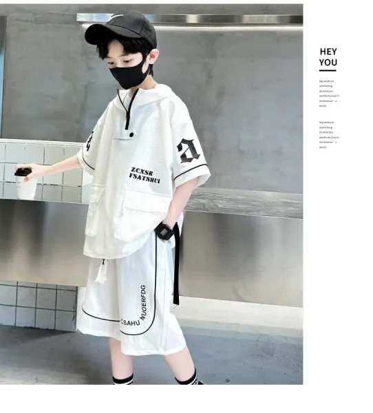 Design Short-Sleeve Hooded Jacket and Shorts Set Black Streetwear Outfit - 28