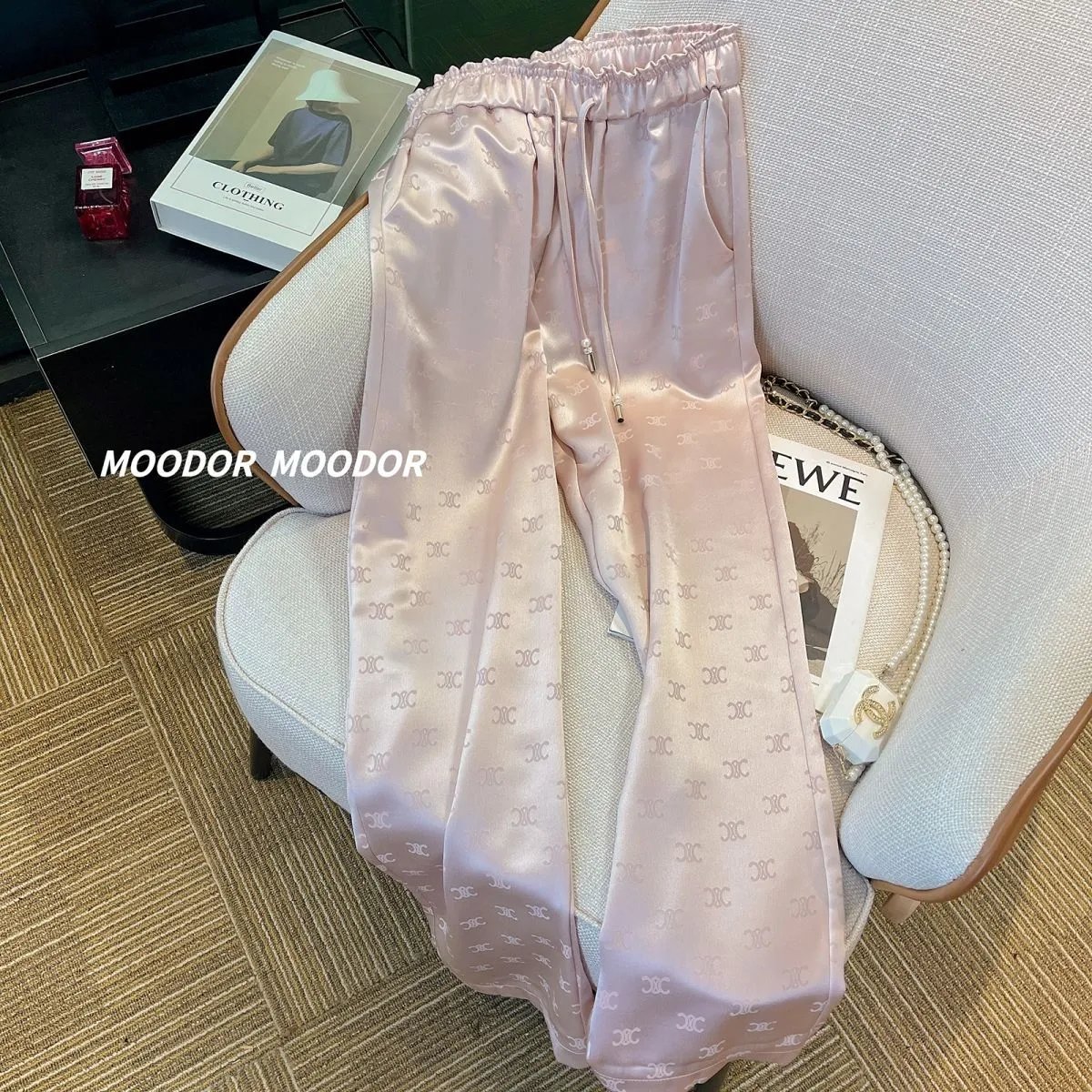 Design Logo-Print Satin Wide-Leg Pants Lime Green - 6