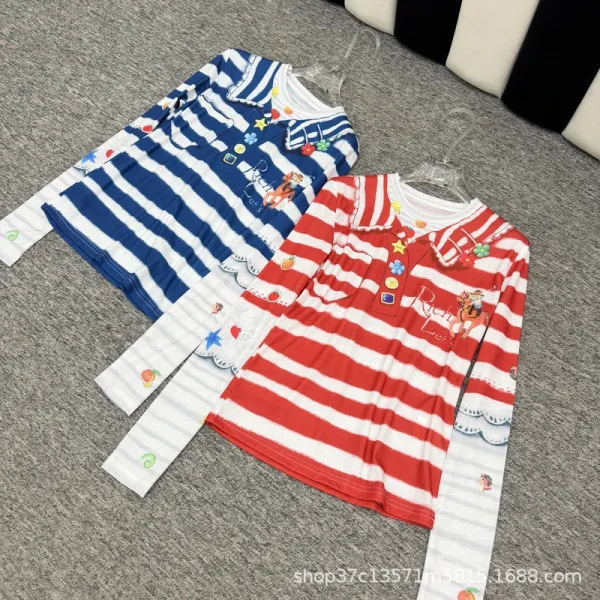 Design Striped Collar Polo Shirt Red White - 5