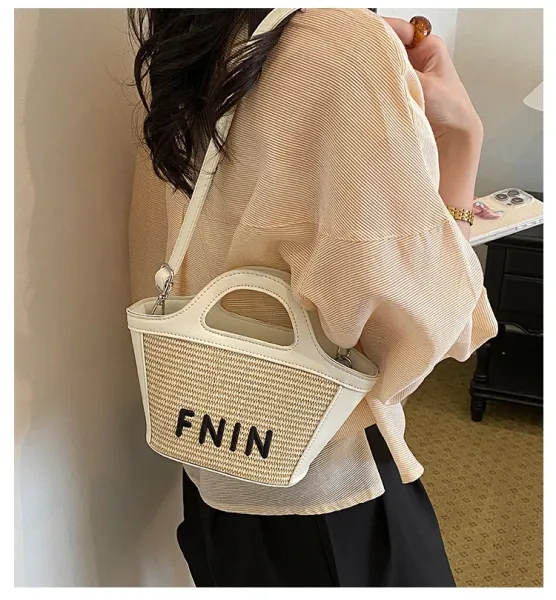 Design FNIN Woven Top-Handle Mini Bag Black Handbags - 4