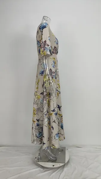 Design Floral Print V-Neck Wrap Maxi Dress in Light Blue and Red - 28
