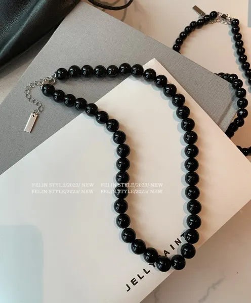 Design Black Onyx Bead Choker Necklace Jewelry - 13