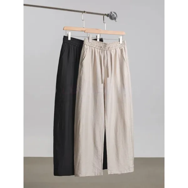 Design Wide-Leg Linen Blend Pants Beige - 3