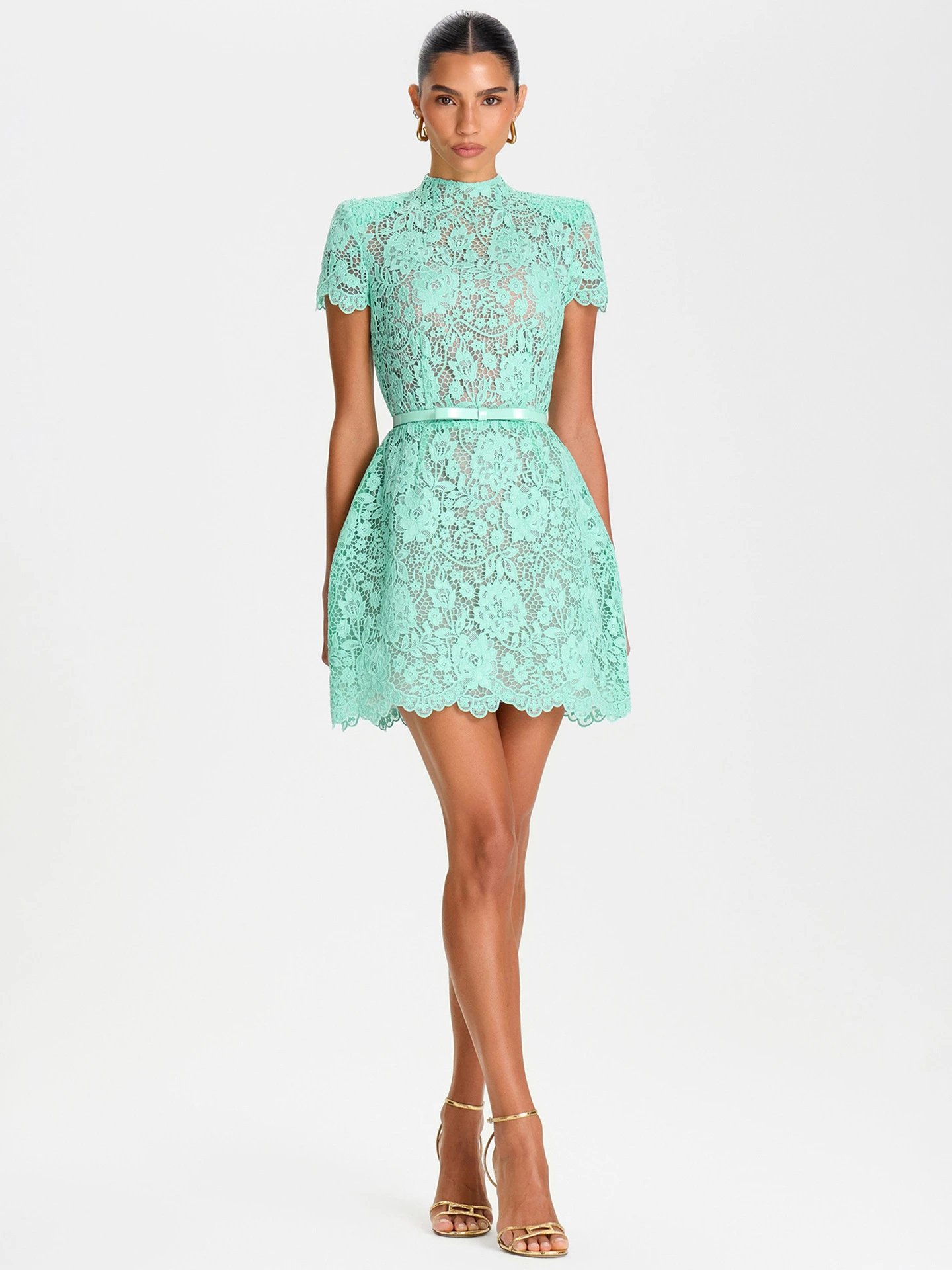 Design Lace Mini Dress Lemon Yellow - 11