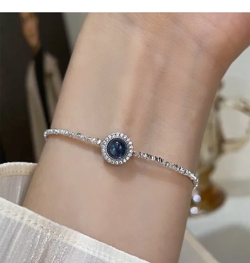Design Crystal-Embellished Blue Cabochon Bracelet Jewelry - 10