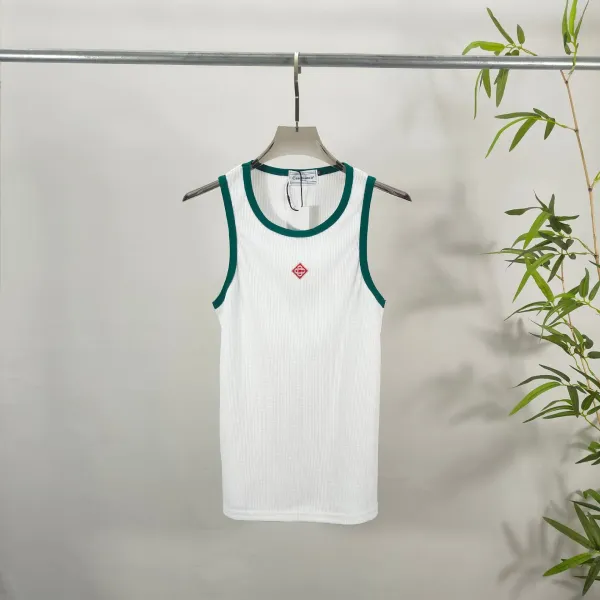 Casablanca Ribbed Tank Top Black with Emerald Trim Vest Top - 6