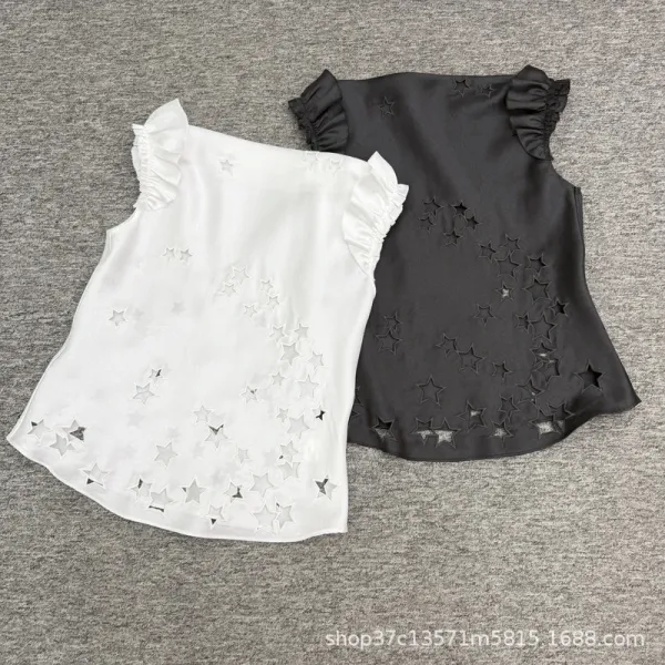 Design Star-Embellished Ruffle Sleeve Top White - 3
