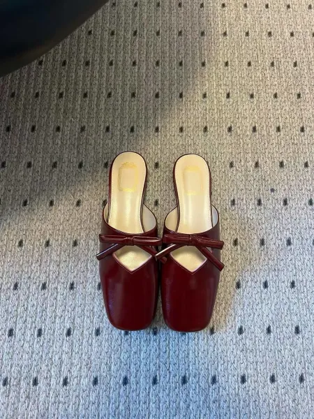 Design Black Bow-Embellished Square-Toe Mules Slippers - 12