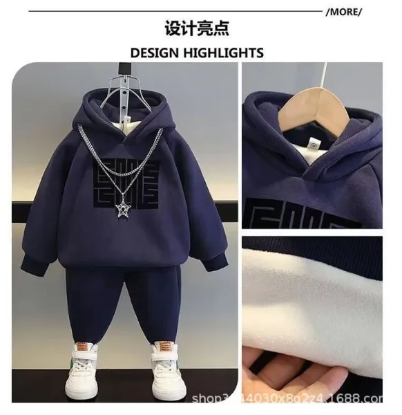 Design Graphic Hoodie and Sweatpants Set Beige Kids Tracksuit - 8