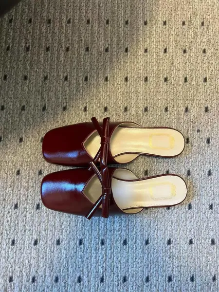 Design Black Bow-Embellished Square-Toe Mules Slippers - 16