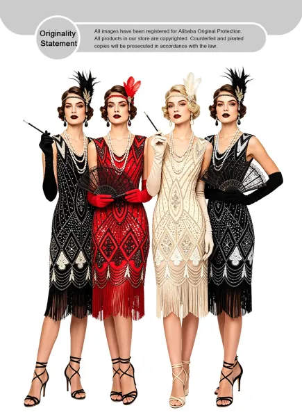 Design Flapper Dress Black Beaded Fringe Dress - 2
