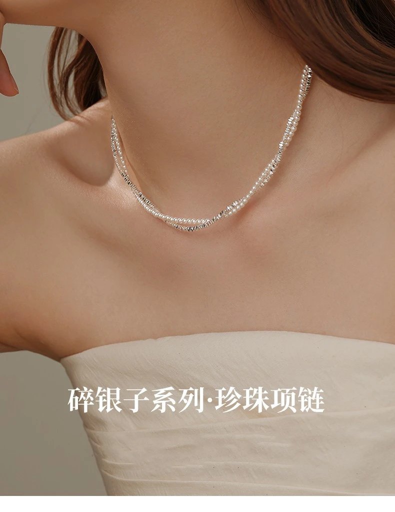 Design Pearl and Crystal Double-Strand Choker Necklace Jewelry - 2
