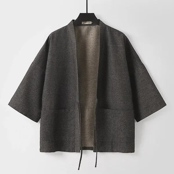 Design Kimono-Style Open Front Jacket Black Outerwear - 4