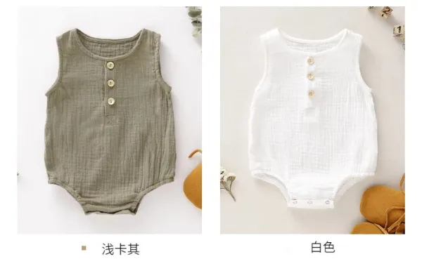 Design Muslin Sleeveless Romper White Baby Bodysuit Clothing - 5