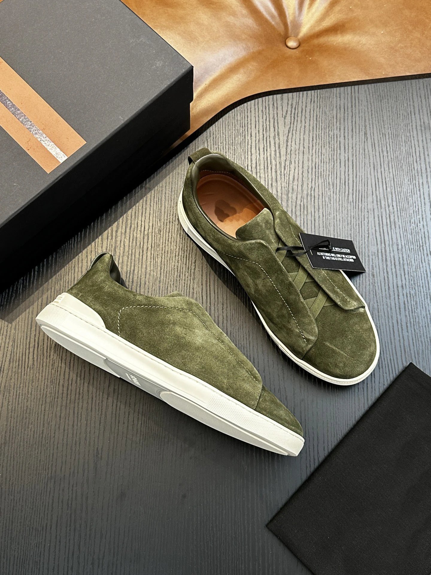 Thom Browne Suede Slip-On Loafers Beige White Casual Shoes - 10