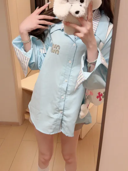 Miu Miu Striped Collar Shirt in Sky Blue - 3