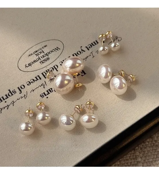 Design Pearl Stud Earrings 16mm White Jewelry - 4