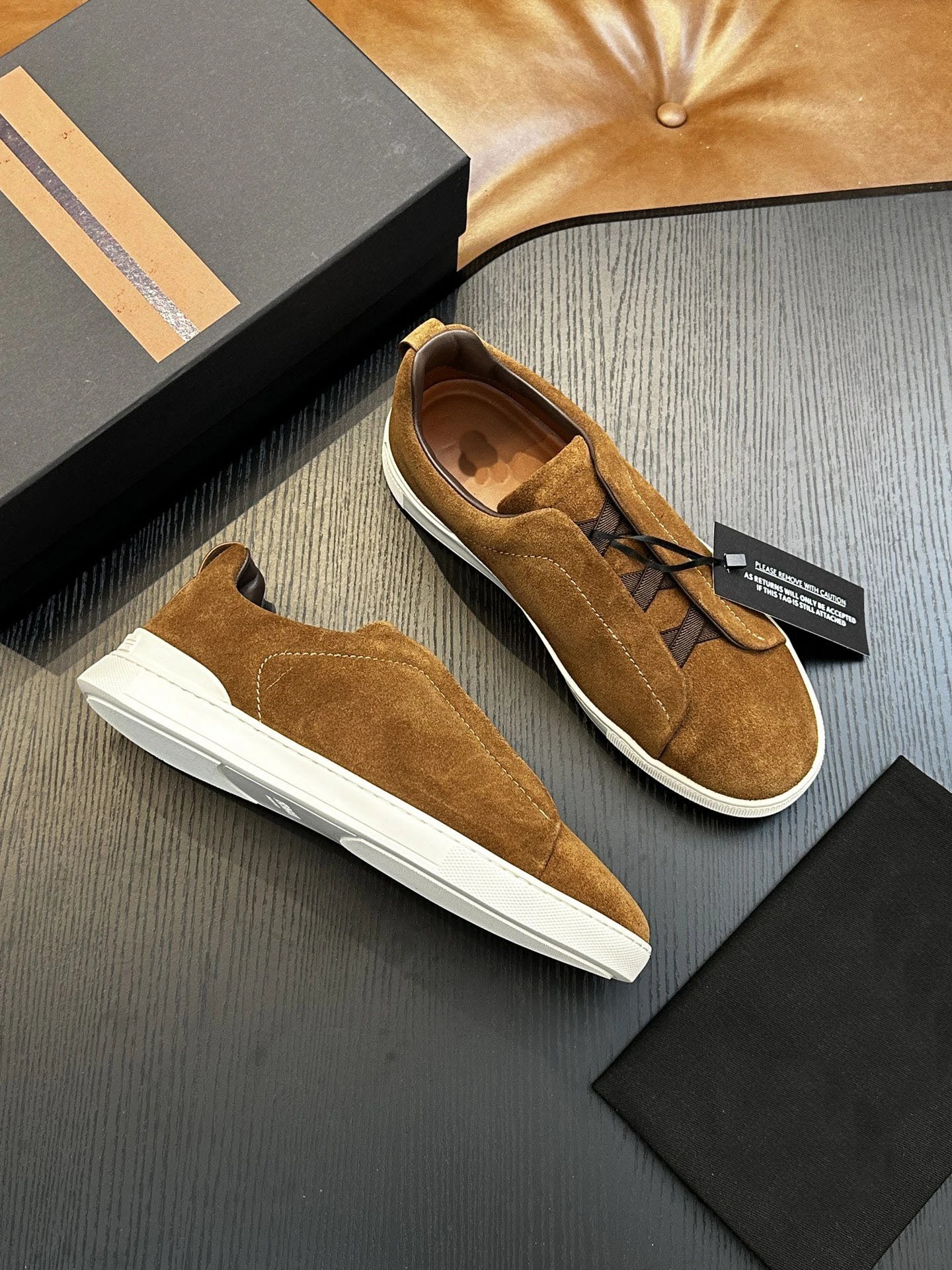 Thom Browne Suede Slip-On Loafers Beige White Casual Shoes - 12