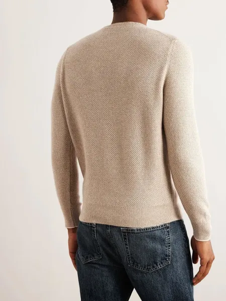 Design Knit Sweater in Cream with Textured Waffle Stitch - 18