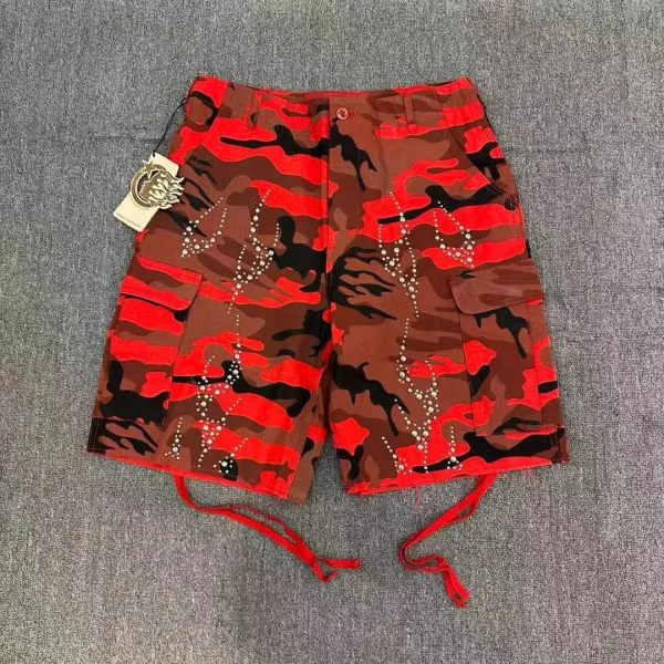 Design Camo Cargo Shorts with Pearl Embellishments Red Brown Black - 1