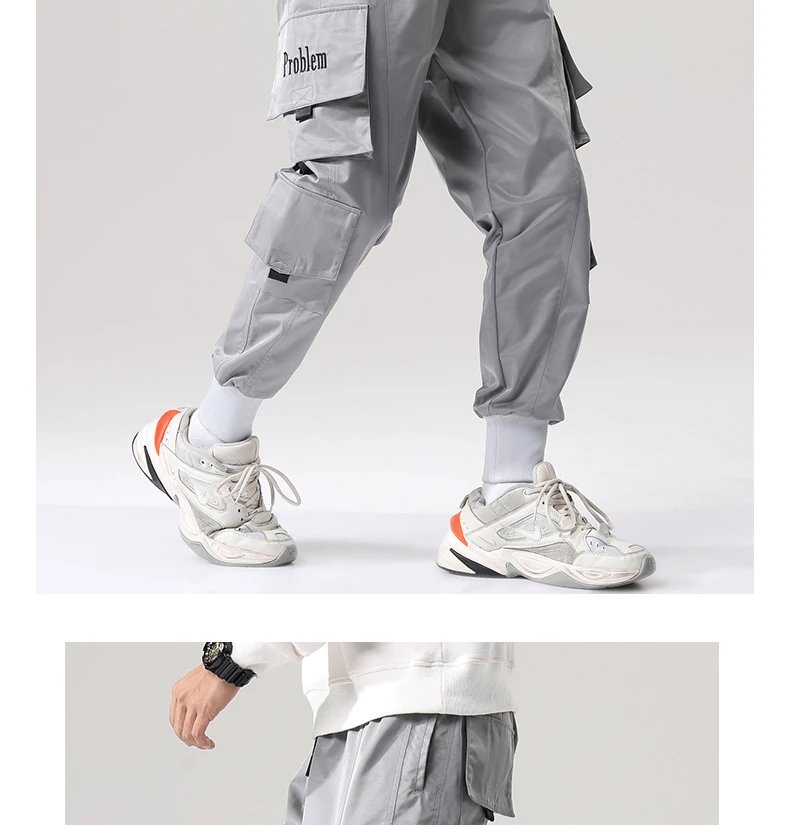 Design Cargo Pants with 'Problem' Embroidery Army Green Pants - 13
