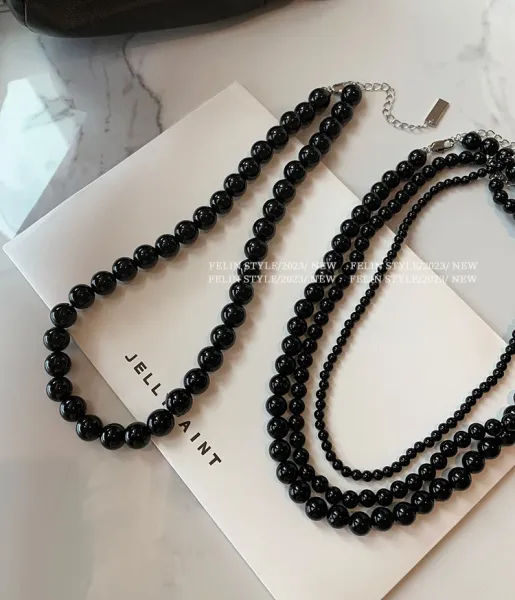 Design Black Onyx Bead Choker Necklace Jewelry - 3