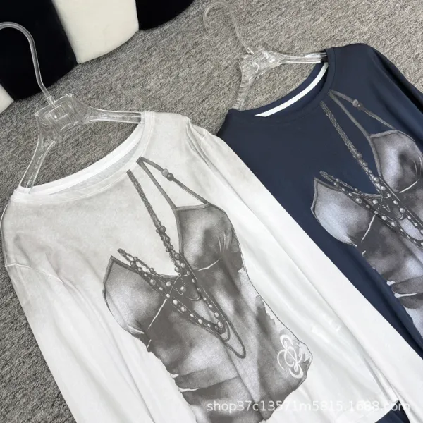 Chanel Graphic Print Long Sleeve T-Shirt Navy - 5