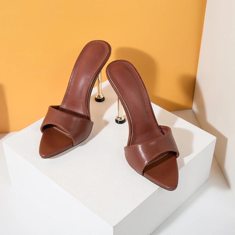 Design Metallic Blue Open-Toe Mule Heels - 7