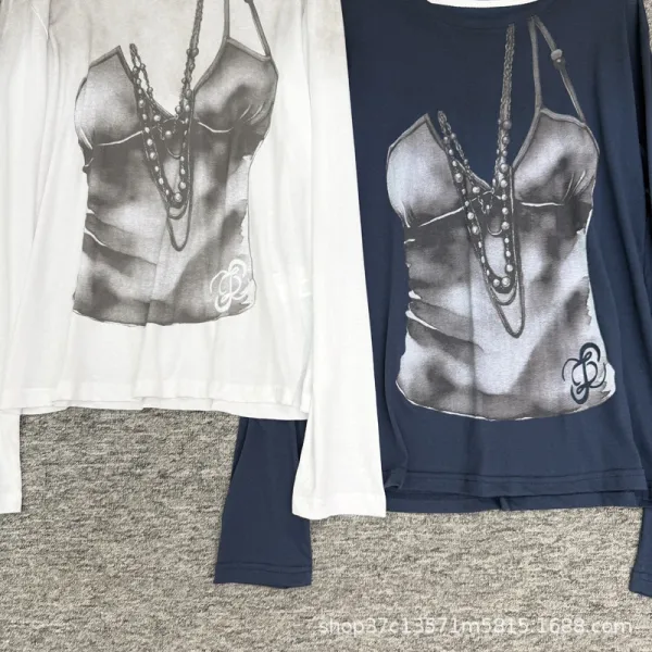 Chanel Graphic Print Long Sleeve T-Shirt Navy - 6