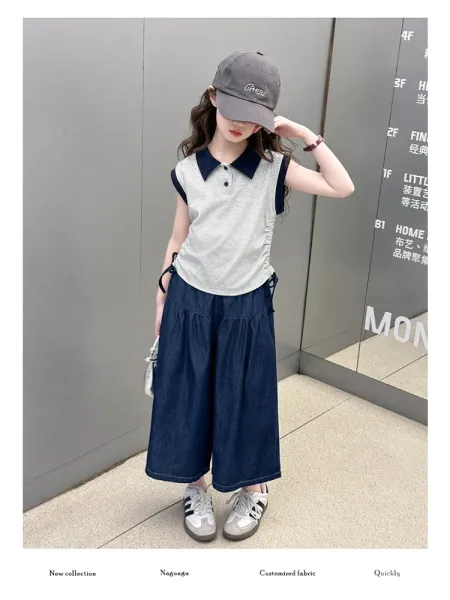 Design Wide-Leg Denim Culottes Navy Blue Pants - 13