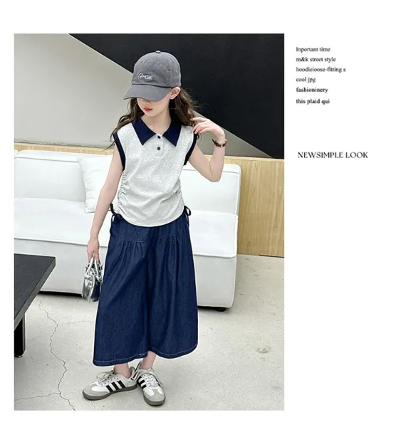 Design Wide-Leg Denim Culottes Navy Blue Pants - 17
