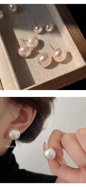 Design Pearl Stud Earrings 16mm White Jewelry - 13