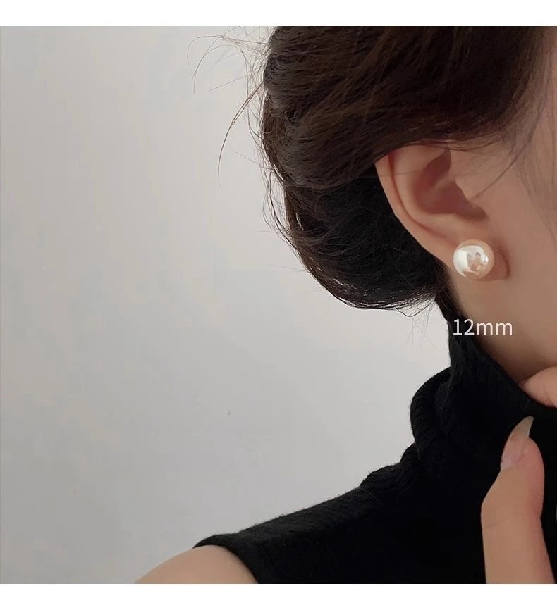 Design Pearl Stud Earrings 16mm White Jewelry - 14