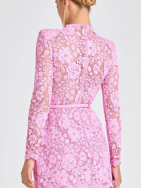 Design Floral Lace High-Neck Mini Dress Pink - 6