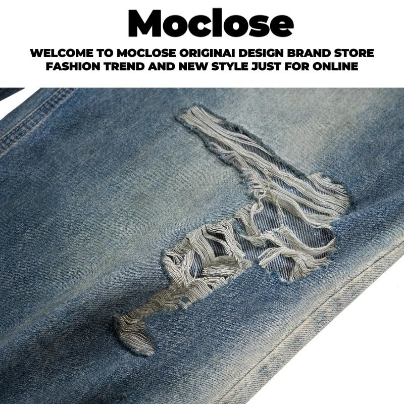 Design Moclose Distressed Wide-Leg Blue Jeans - 24