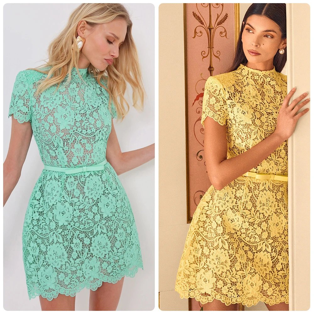 Design Lace Mini Dress Lemon Yellow - 4