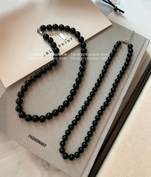 Design Black Onyx Bead Choker Necklace Jewelry - 10