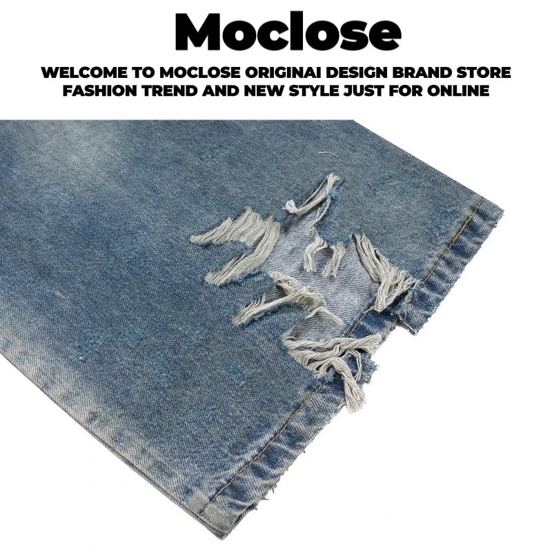 Design Moclose Distressed Wide-Leg Blue Jeans - 28