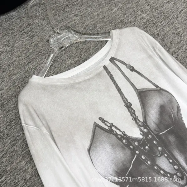Chanel Graphic Print Long Sleeve T-Shirt Navy - 11