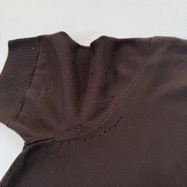 Design COS Color-Block Knit Polo Brown with Blue Collar Tops Polo - 18