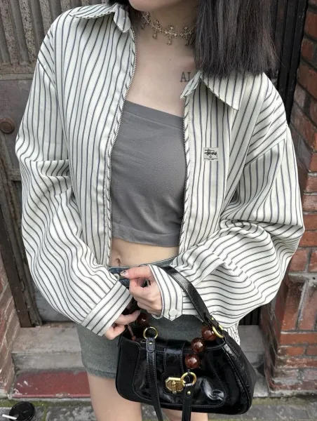 Stussy Striped Coach Jacket Beige / Black Outerwear - 3