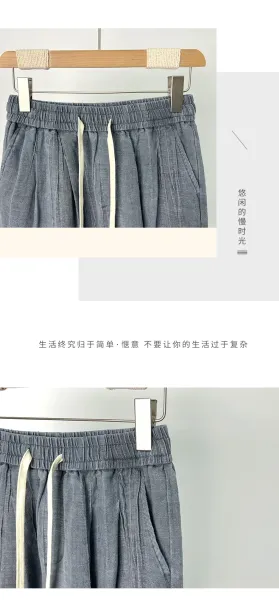 Design Linen Drawstring Shorts Beige Shorts - 8