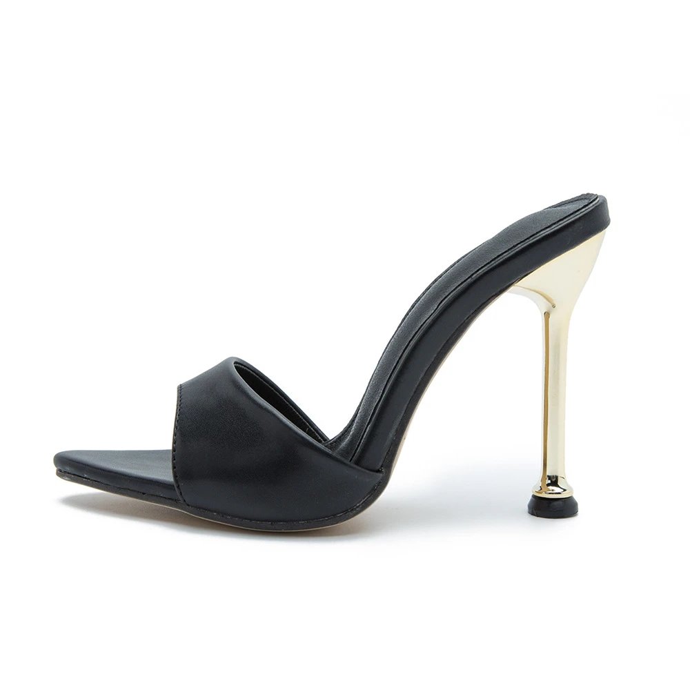 Design Metallic Blue Open-Toe Mule Heels - 23
