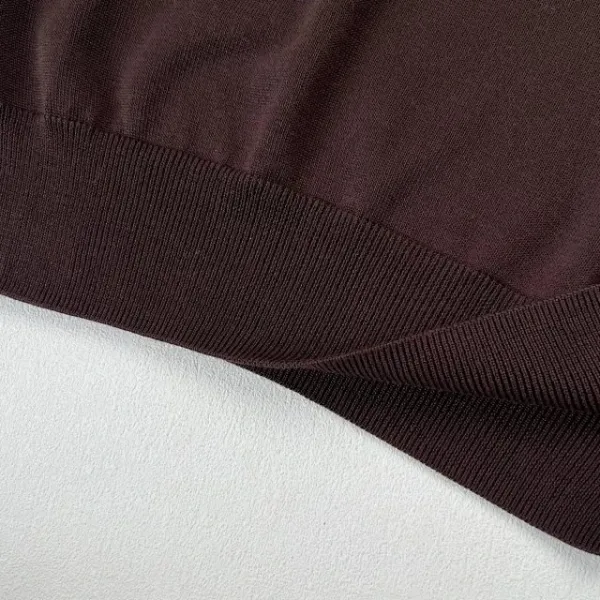 Design COS Color-Block Knit Polo Brown with Blue Collar Tops Polo - 20