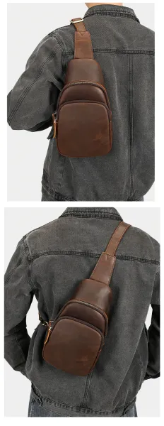 Design Leather Sling Bag Brown Crossbody Bag - 8