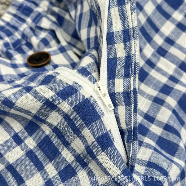 Design Wide-Leg Gingham Check Pants Blue and White - 6
