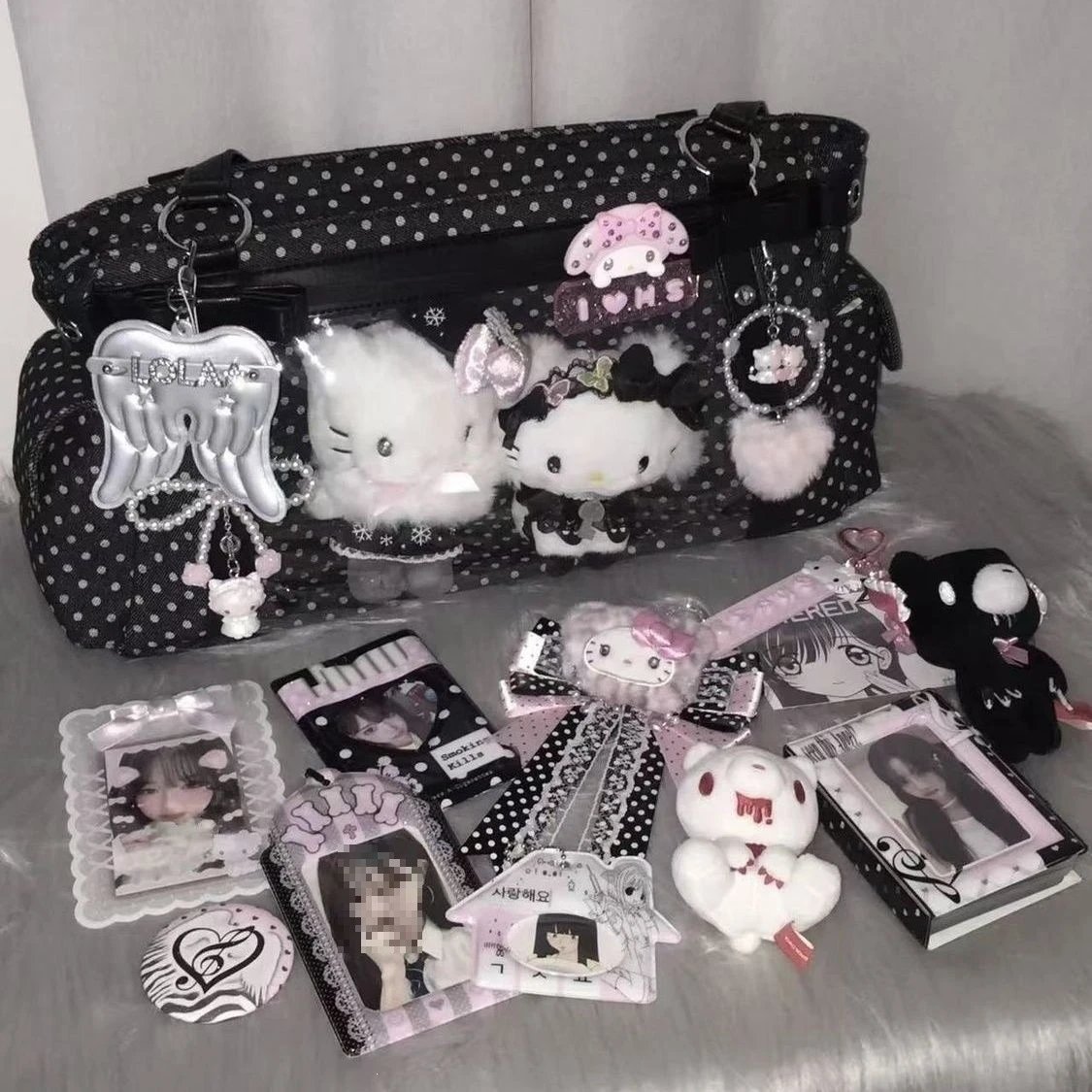Clear PVC Polka Dot Black Gothic Lolita Handbag